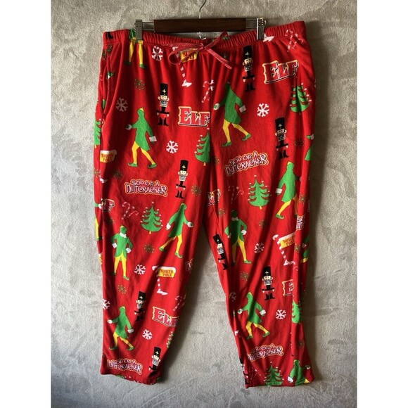 Elf Pajama Pants Women's 2X 18W-20W PJ Red‎ Soft Fleece Drawstring Elastic Waist - Picture 1 of 8